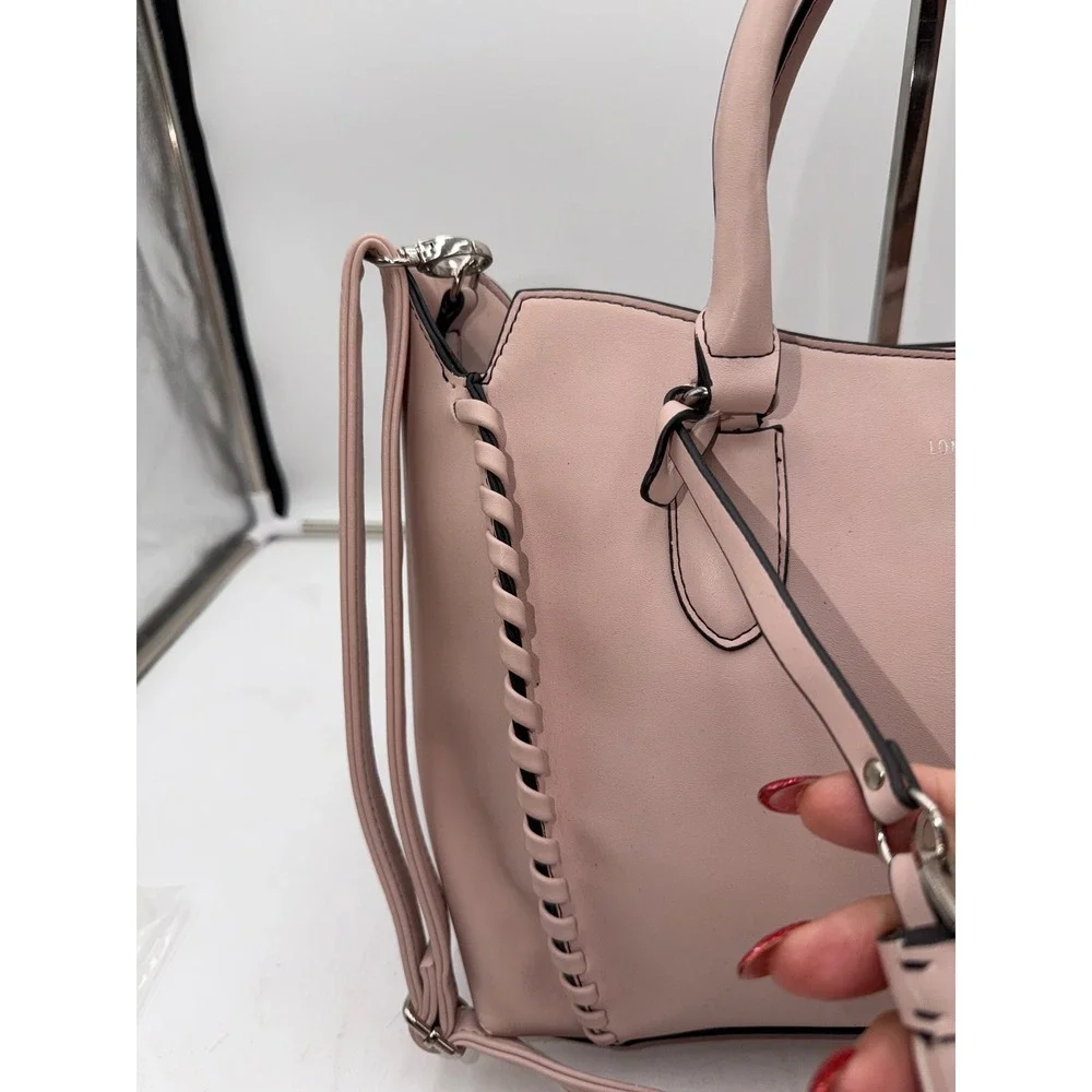 London Fog Blush Pink Whipstitch Satchel Crossbody Bag Tote Silver Hardware